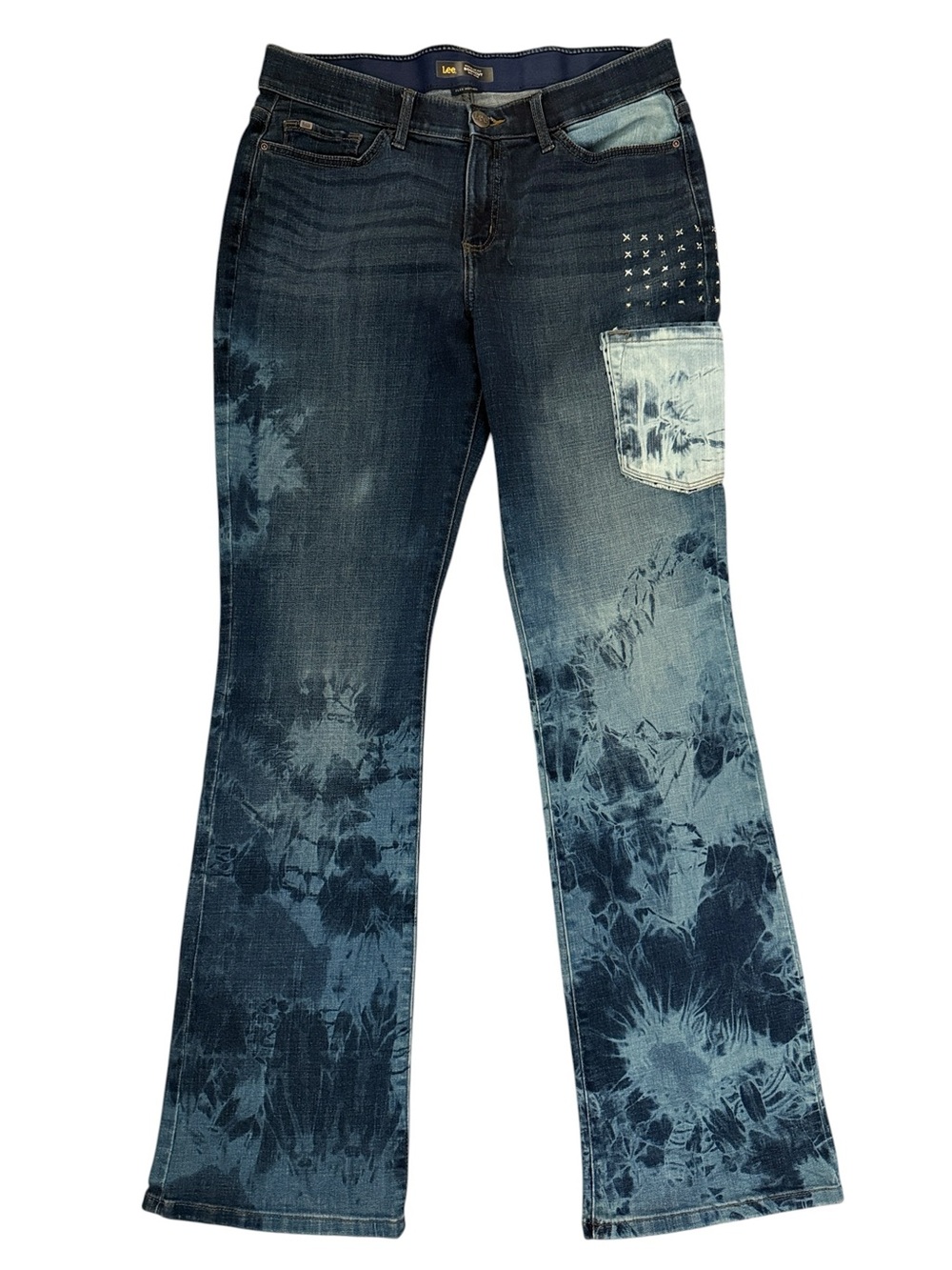 Lee Patchwork Bootcut Jeans 12 Long Embellished Boho Y2K 32x33